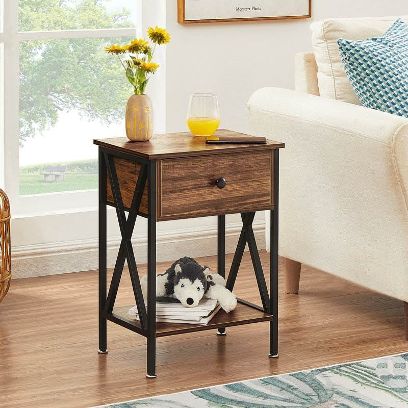 Set of 2 - Rustic 1 Drawer Nightstand in Brown and Black Wood Finish - Image 3
