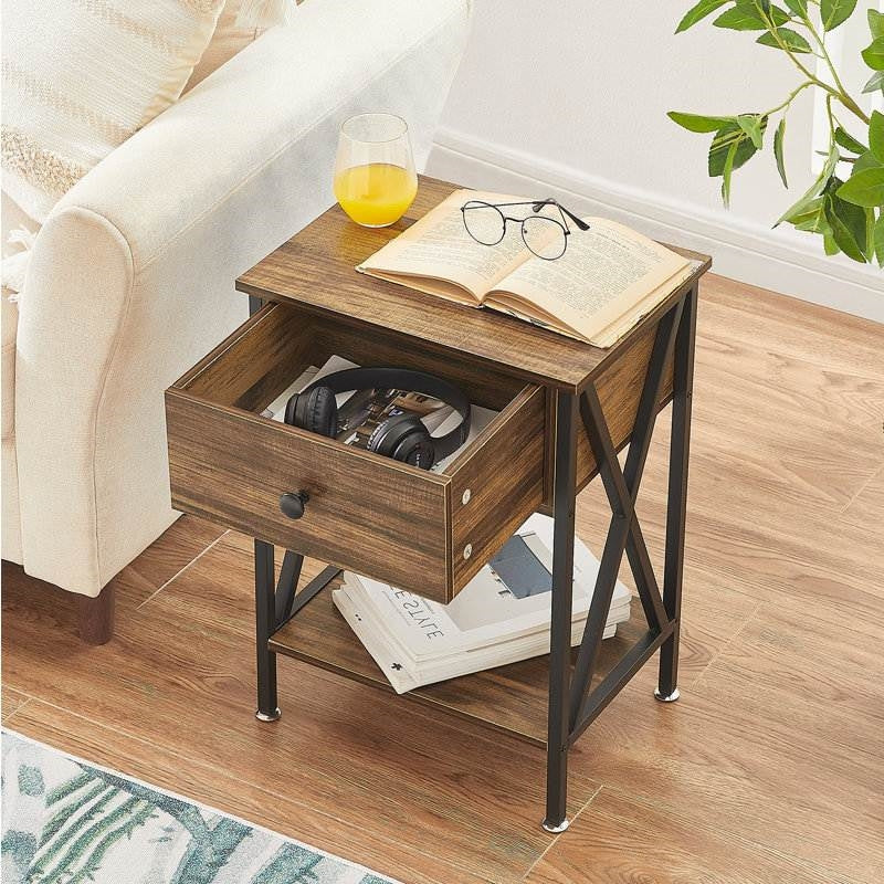 Set of 2 - Rustic 1 Drawer Nightstand in Brown and Black Wood Finish - Image 4
