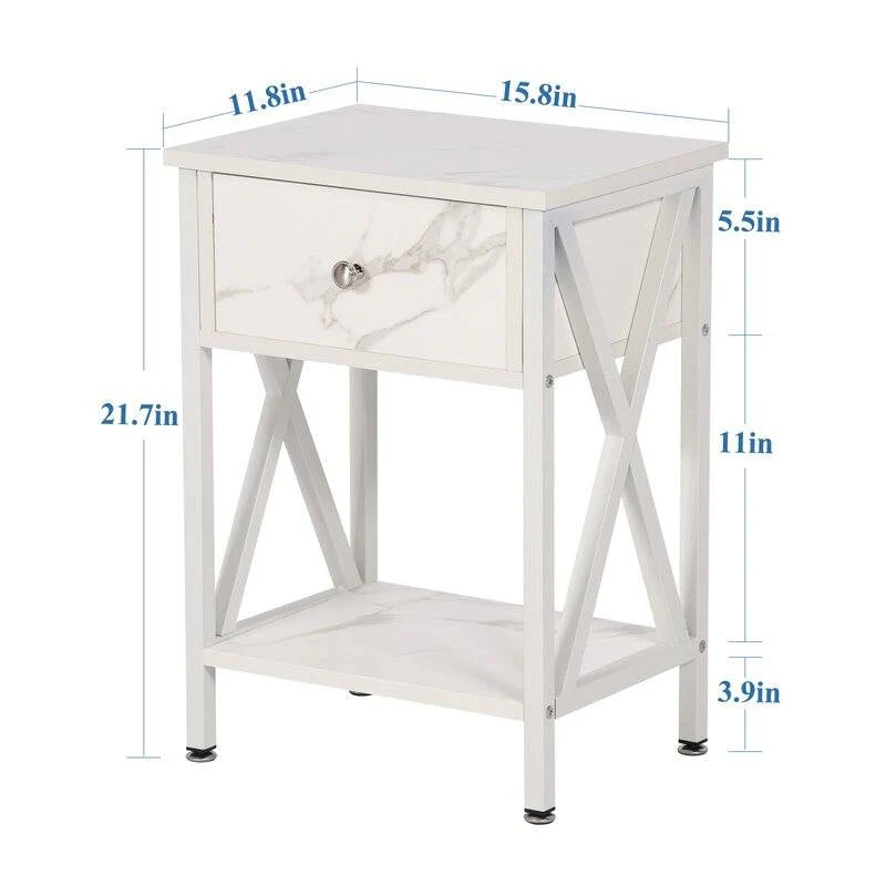 Set of 2 - Rustic Farmhouse 1-Drawer Nightstand Bedside Table in White - Image 5