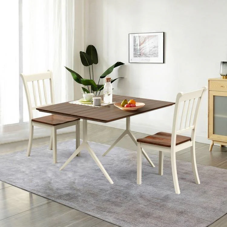 Set of 2 Solid Wood White Mission Style Armless Dining Chair with Brown Seat - Image 2