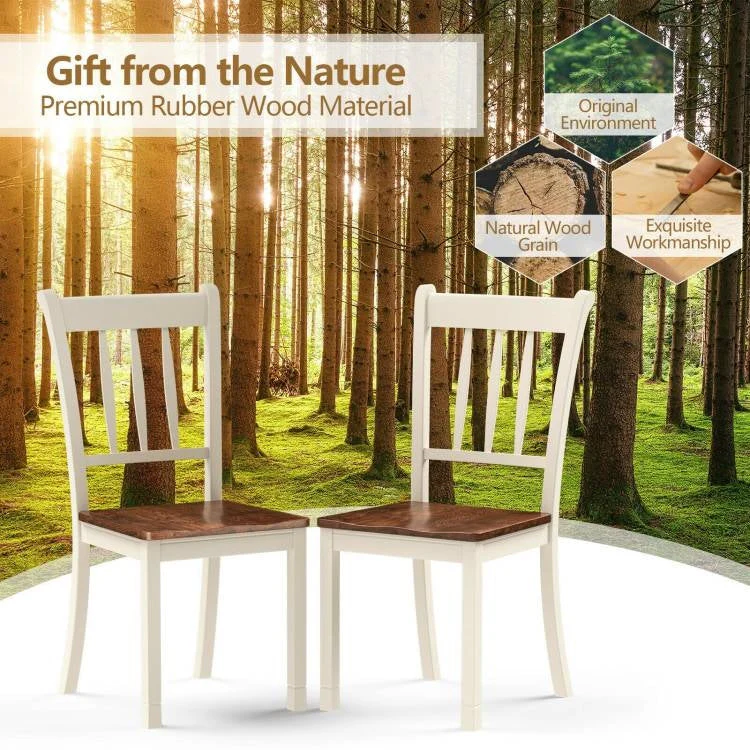 Set of 2 Solid Wood White Mission Style Armless Dining Chair with Brown Seat - Image 4