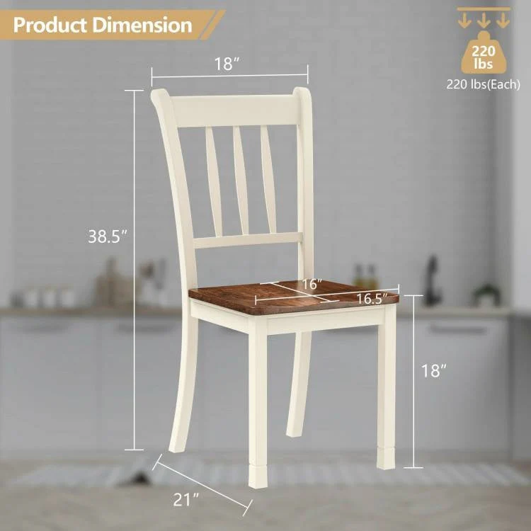 Set of 2 Solid Wood White Mission Style Armless Dining Chair with Brown Seat - Image 5