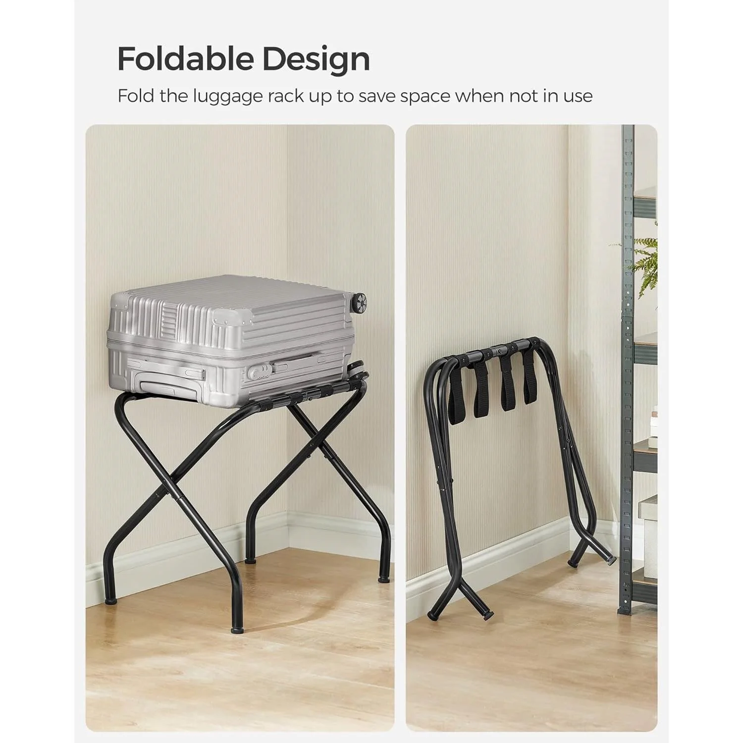 Set of 2- Sturdy Black Metal Folding Luggage Rack - Image 2
