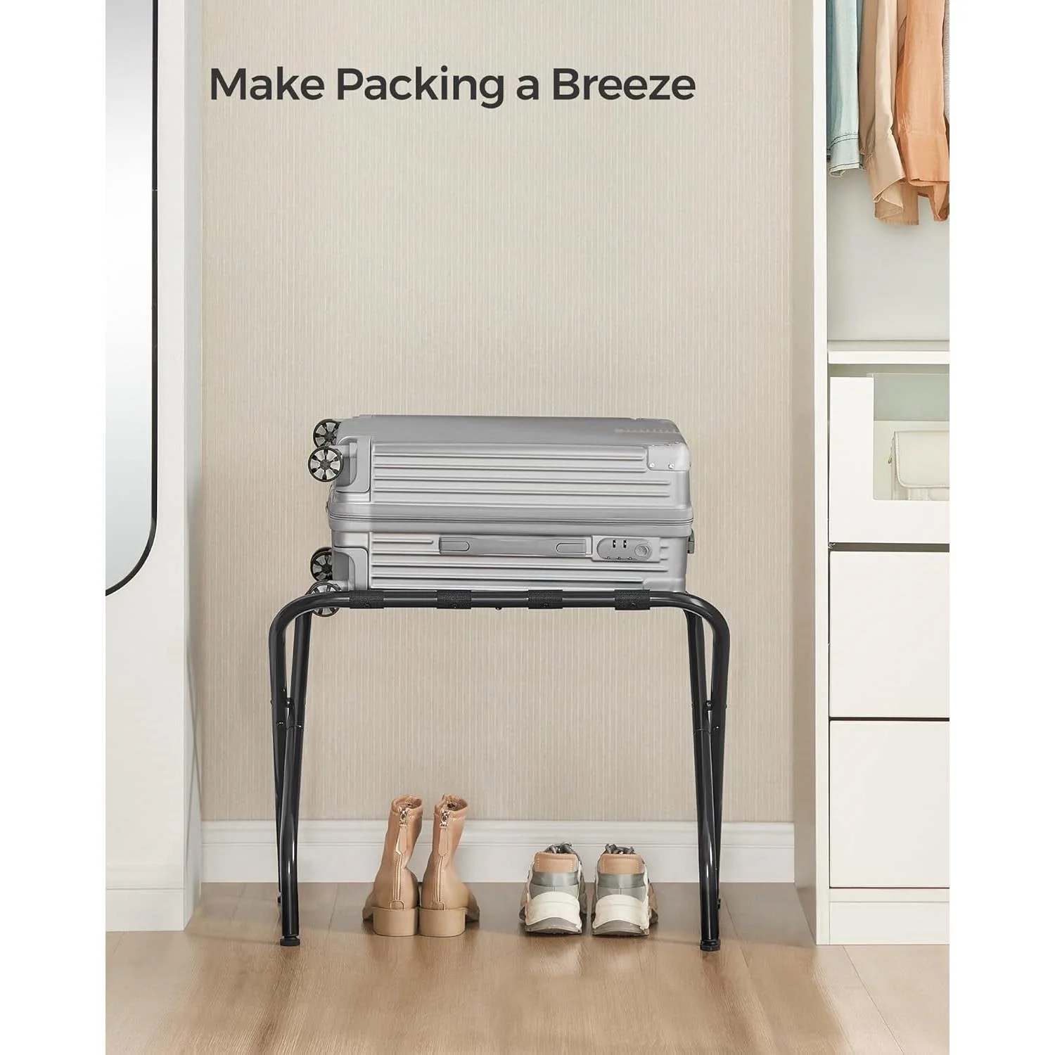 Set of 2- Sturdy Black Metal Folding Luggage Rack - Image 4