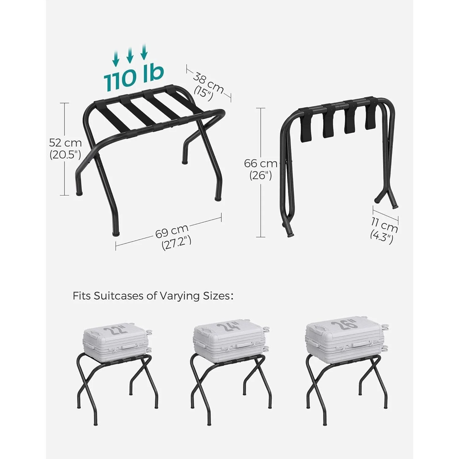 Set of 2- Sturdy Black Metal Folding Luggage Rack - Image 5