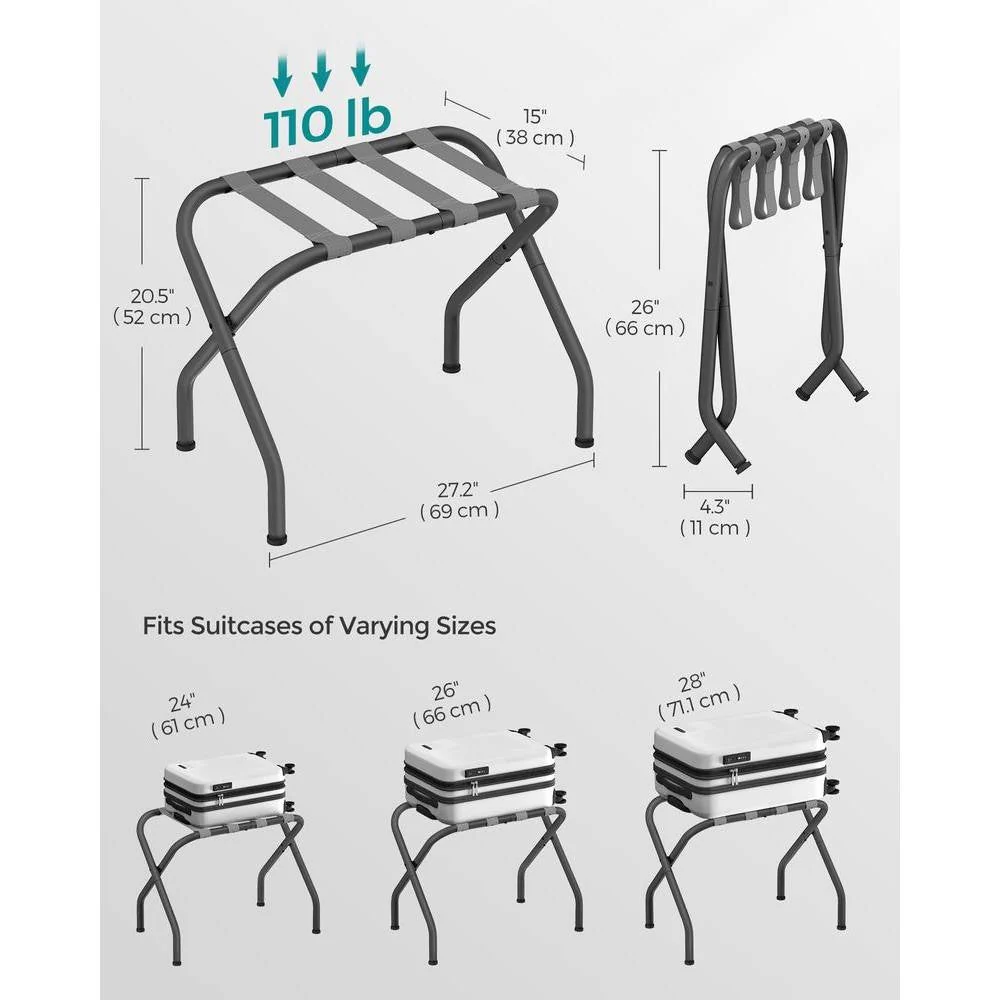 Set of 2 - Sturdy Grey Metal Folding Luggage Rack - Image 3