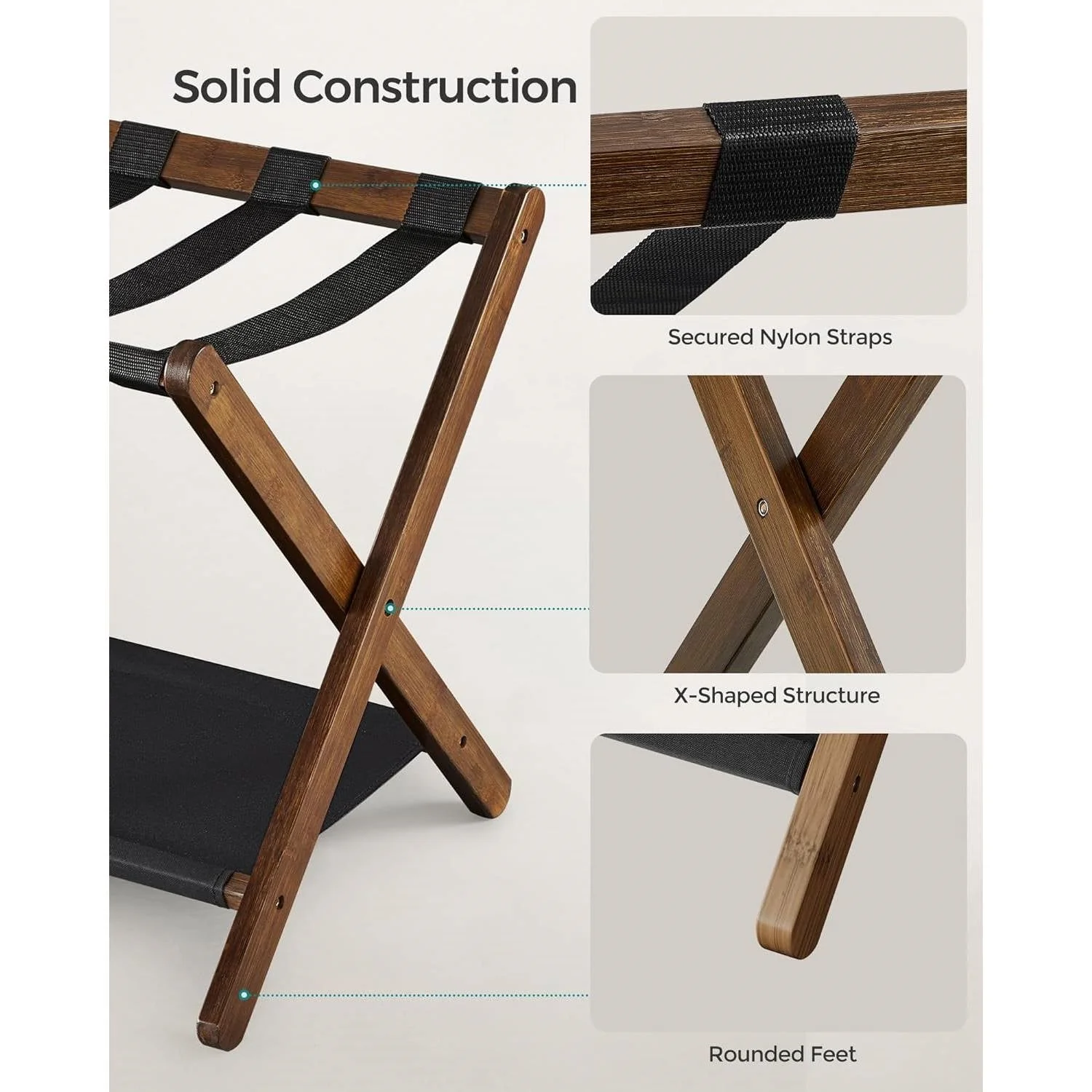 Set of 2 - Sturdy Luggage Rack in Walnut Wood Finish with Lower Storage Shelf - Image 2