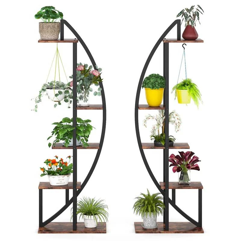 Set of 2 - Symmetrical Modern Metal Wood 10-Shelf Plant Stand - Image 2