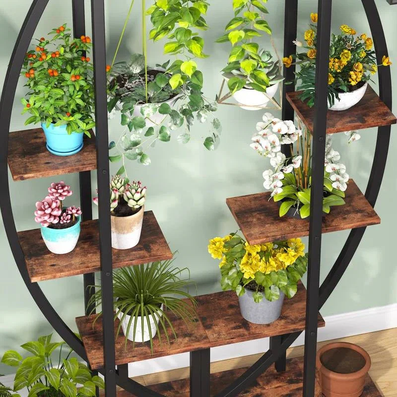 Set of 2 - Symmetrical Modern Metal Wood 10-Shelf Plant Stand - Image 3