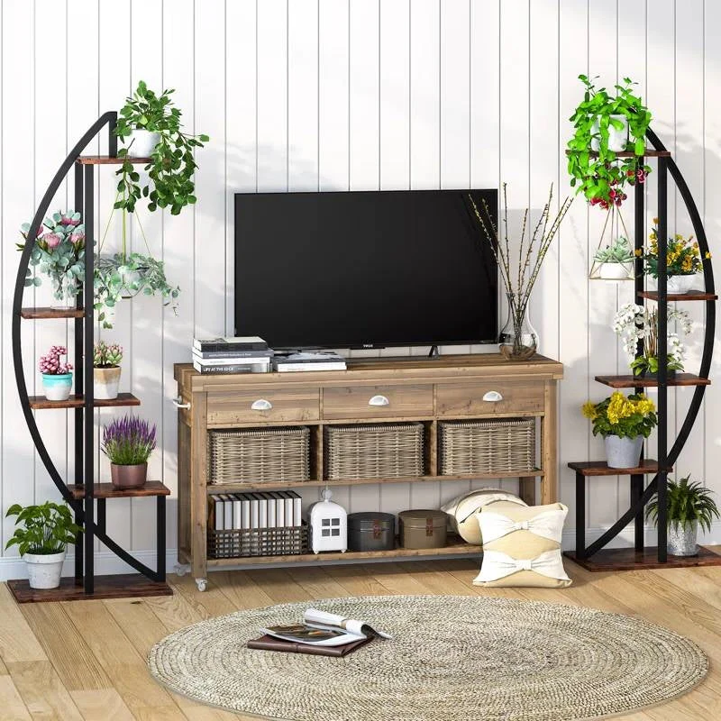 Set of 2 - Symmetrical Modern Metal Wood 10-Shelf Plant Stand - Image 4
