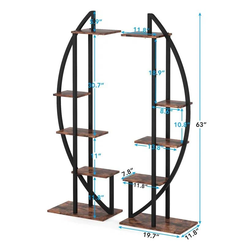 Set of 2 - Symmetrical Modern Metal Wood 10-Shelf Plant Stand - Image 5