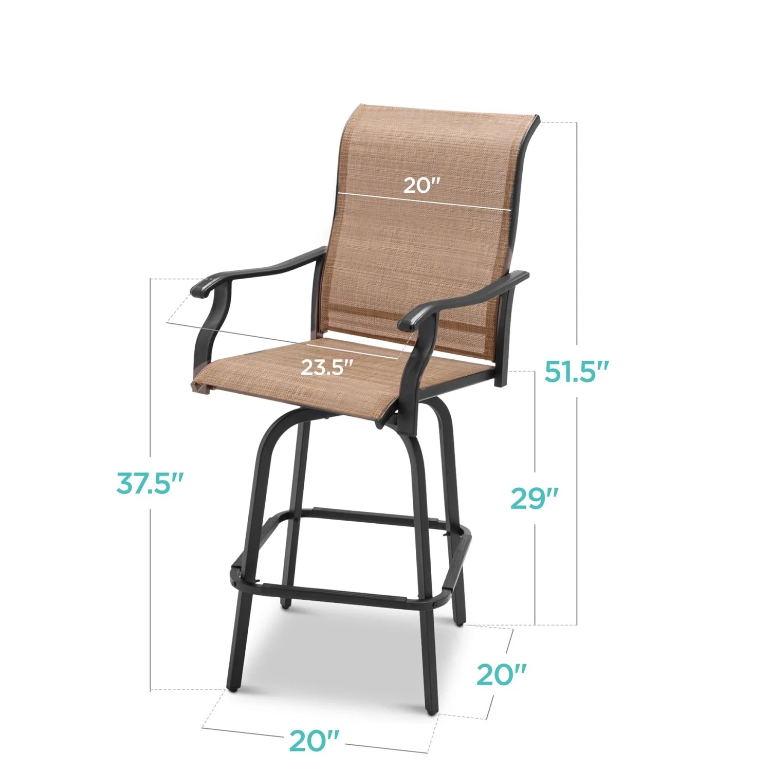 Set of 2 Tan All-Weather Mesh Swivel Barstools - Image 4