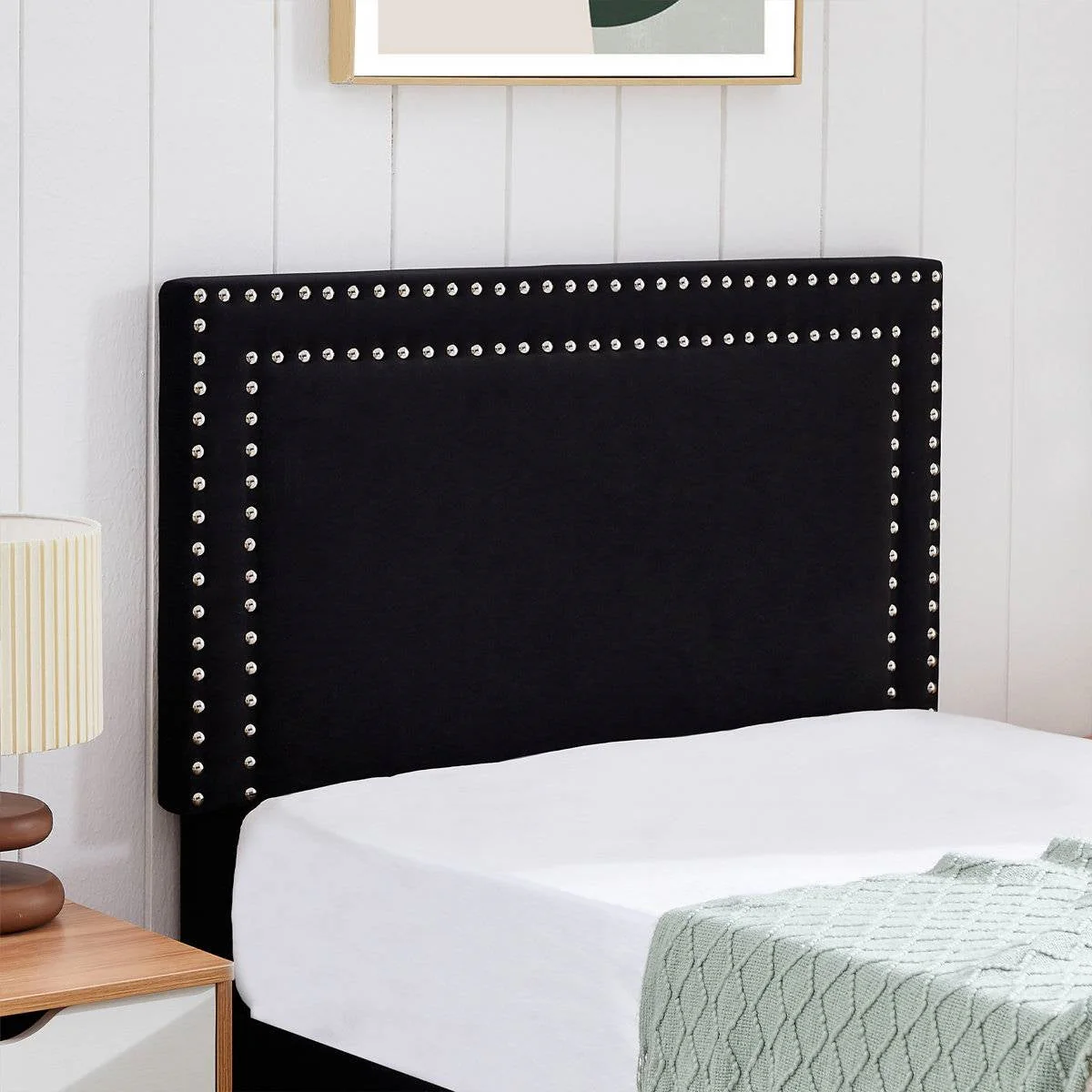 Set of 2 - Twin Dorm Style Black Tufted Upholstered Platform Bed with Headboard - Image 4