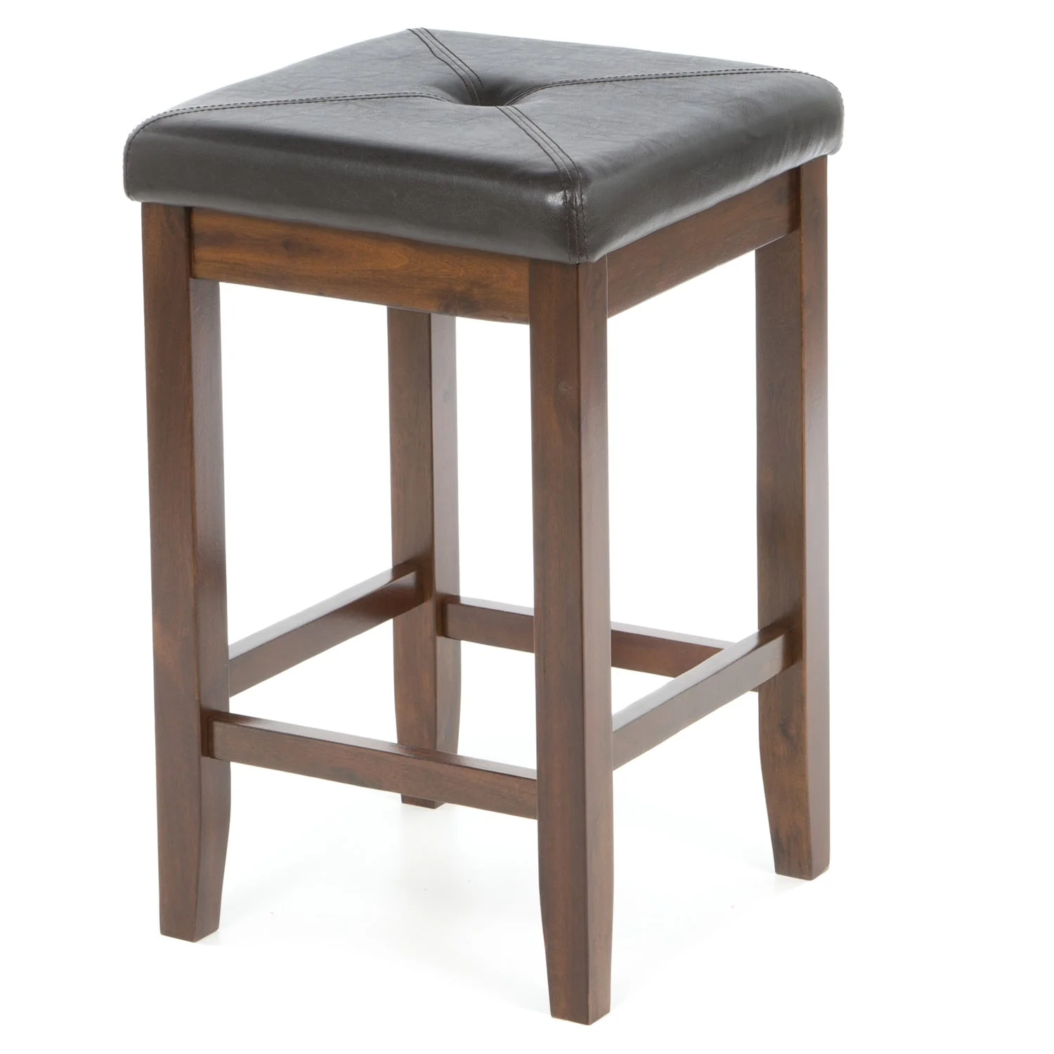 Set of 2 - Vintage Mahogany Bar Stools with Faux Leather Cushion Seat - Image 4