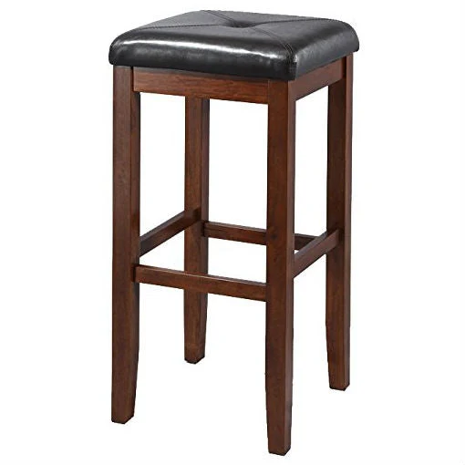 Set of 2 Vintage Mahogany Stools with Black Upholstered Seat - Image 2