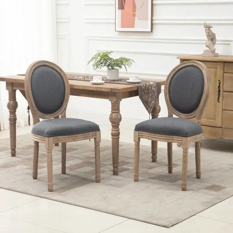 Set of 2 Vintage Upholstered Armless Curved Back Dining Chairs Grey Wash - Image 2