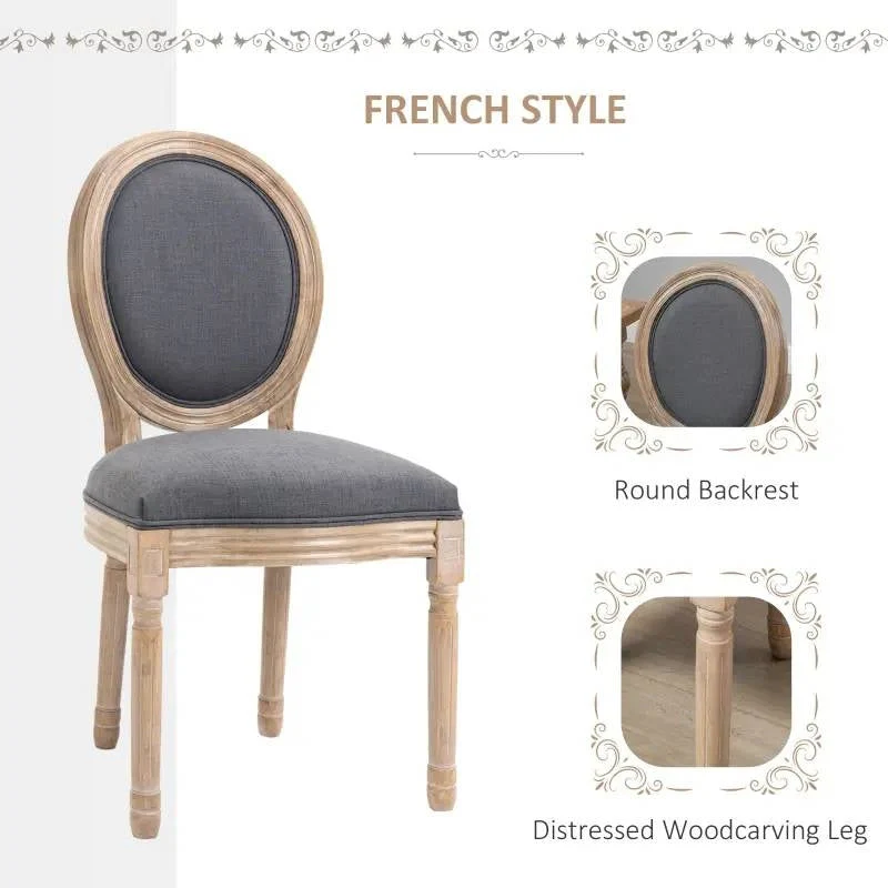 Set of 2 Vintage Upholstered Armless Curved Back Dining Chairs Grey Wash - Image 3