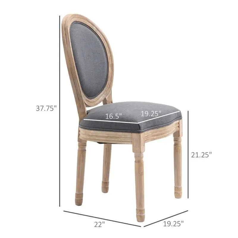 Set of 2 Vintage Upholstered Armless Curved Back Dining Chairs Grey Wash - Image 4