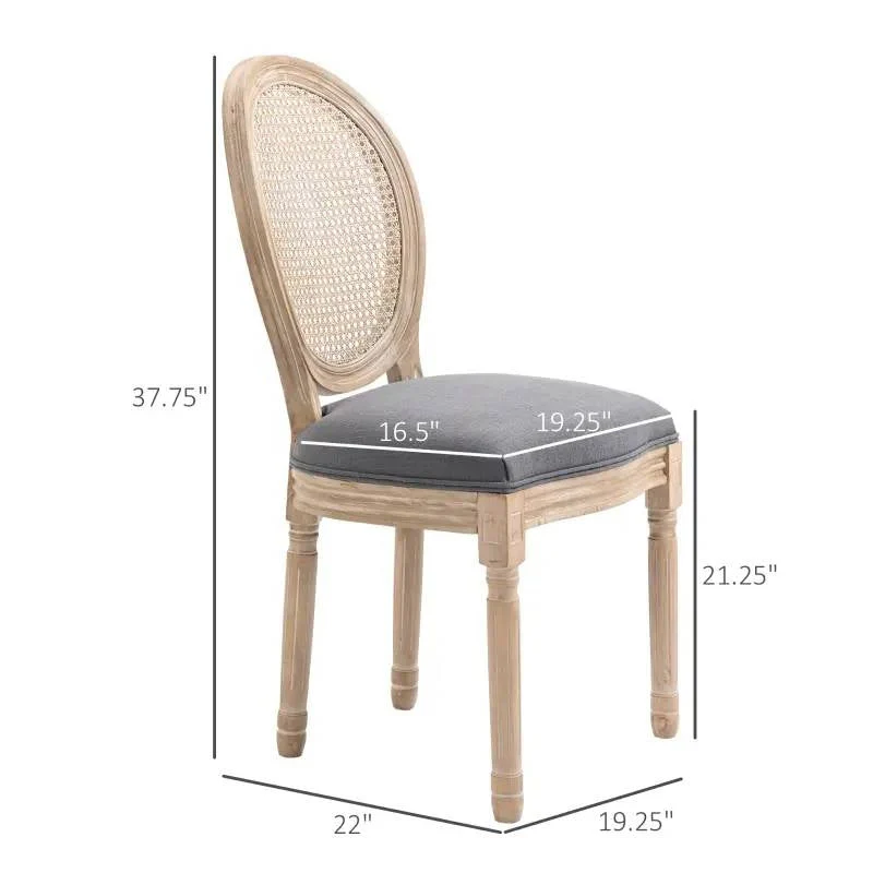 Set of 2 Vintage Upholstered Armless Rattan Back Dining Chairs Grey Wash - Image 5