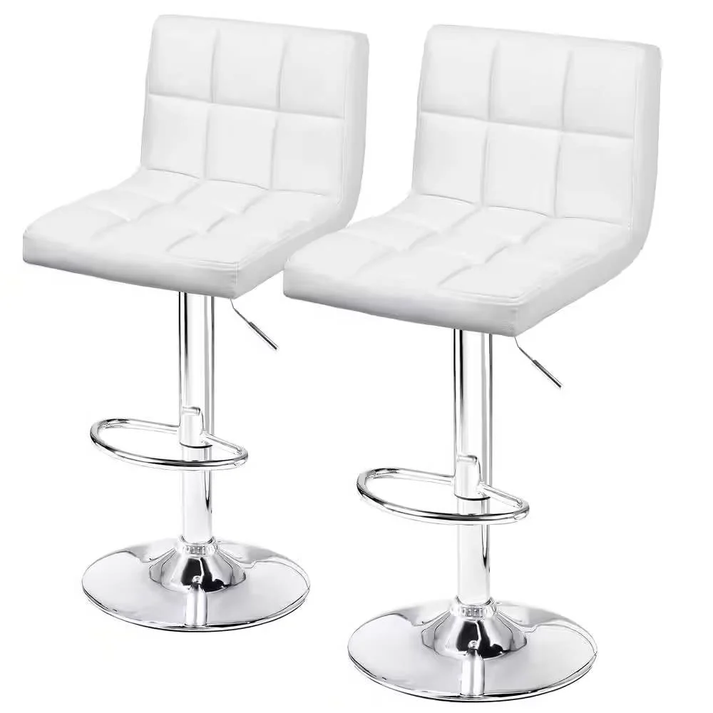 Set of 2- White Faux Leather Barstool with Low Back Swivel Seat - Image 3