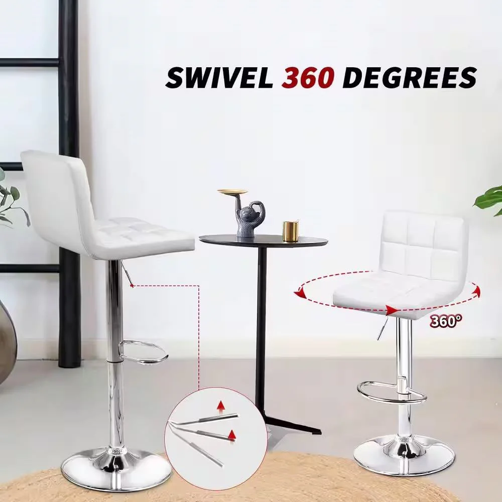 Set of 2- White Faux Leather Barstool with Low Back Swivel Seat - Image 4