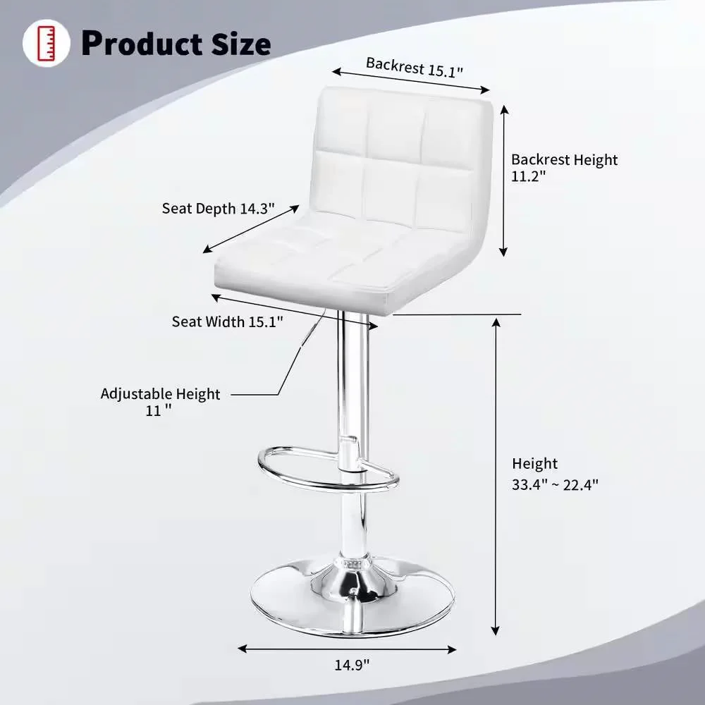 Set of 2- White Faux Leather Barstool with Low Back Swivel Seat - Image 5