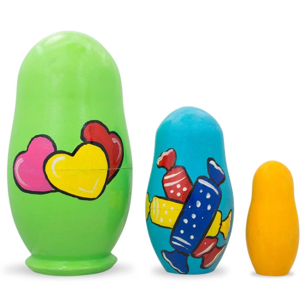 Set of 3 Bears with Heart Wooden Nesting Dolls 4.25 Inches - Image 2