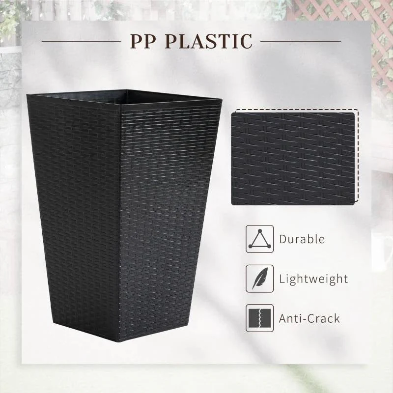 Set of 3 - Black Faux Rattan Plastic Tall Large Flower Pots - Image 4