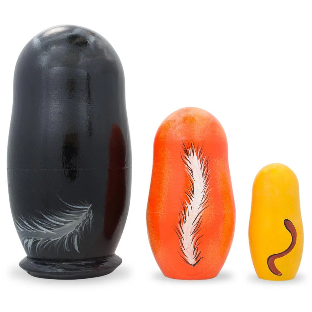 Set of 3 Black, Red & Yellow Cats Wooden Nesting Dolls 4.25 Inches - Image 2