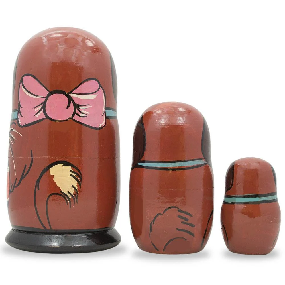 Set of 3 Brown Dog with Ball Wooden Nesting Dolls 5 Inches - Image 2