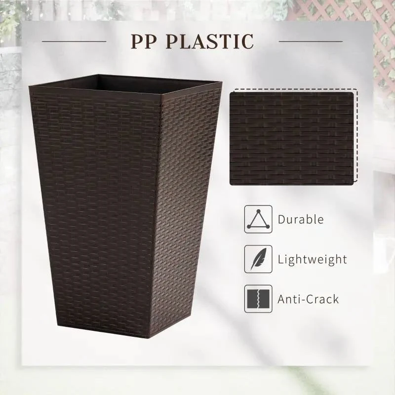 Set of 3 - Brown Faux Rattan Plastic Tall Large Flower Pots - Image 4