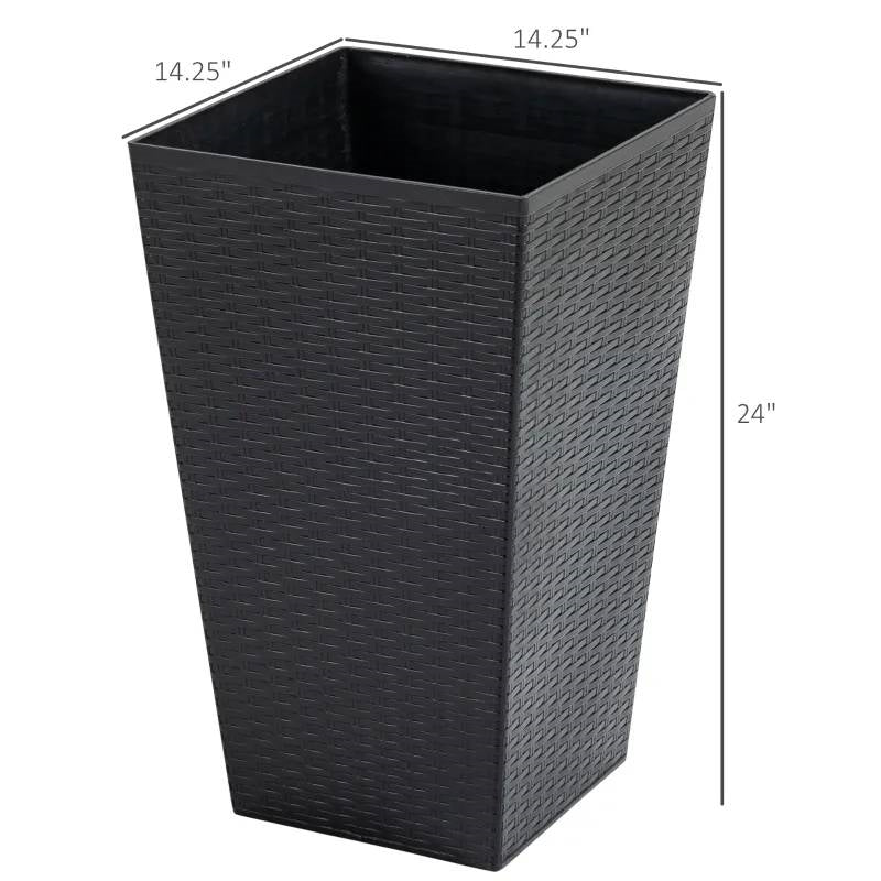 Set of 3 - Brown Faux Rattan Plastic Tall Large Flower Pots - Image 5