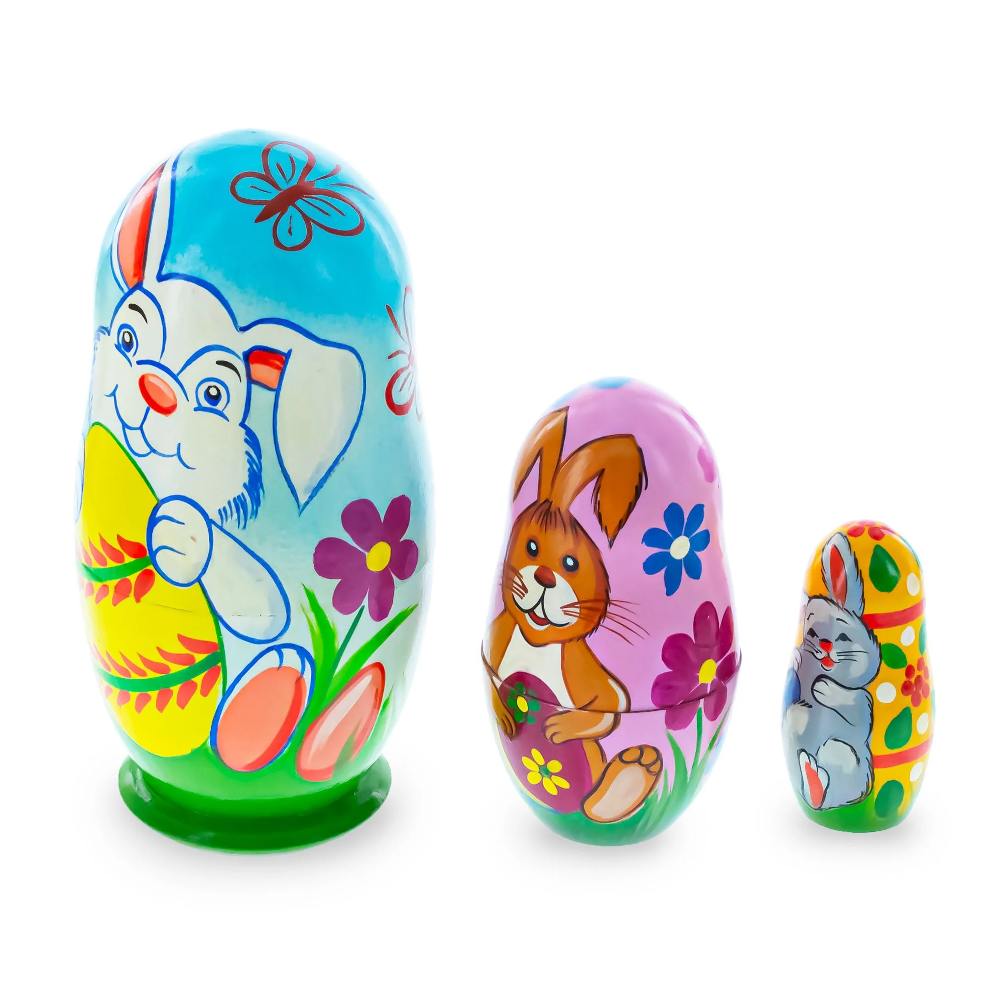Set of 3 Bunnies and Easter Eggs Wooden Nesting Dolls 4.25 Inches - Image 3