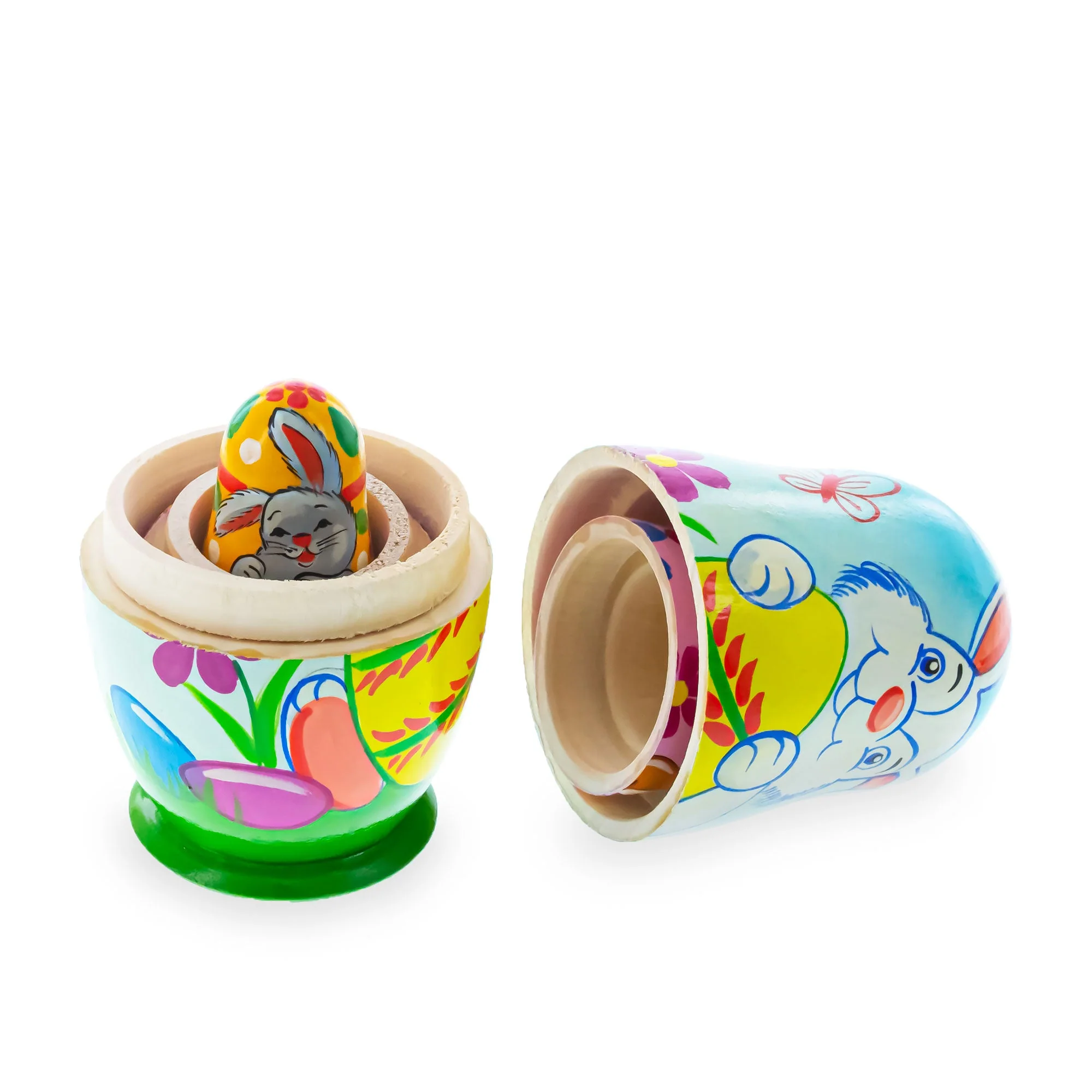 Set of 3 Bunnies and Easter Eggs Wooden Nesting Dolls 4.25 Inches - Image 4
