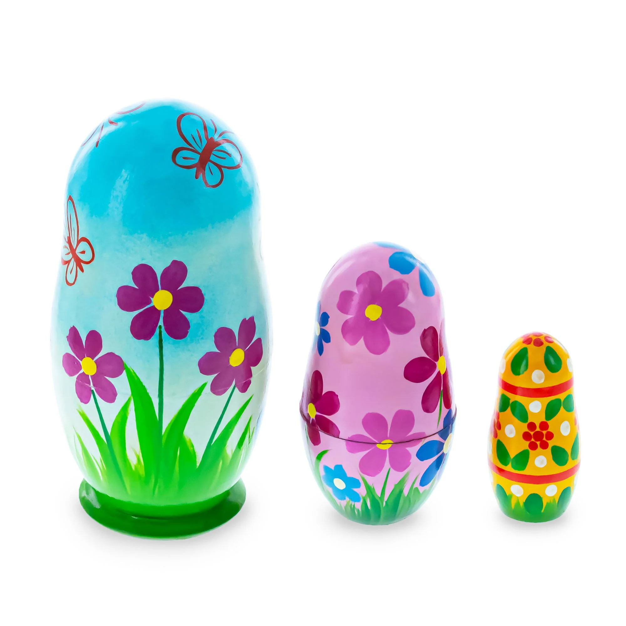 Set of 3 Bunnies and Easter Eggs Wooden Nesting Dolls 4.25 Inches - Image 5