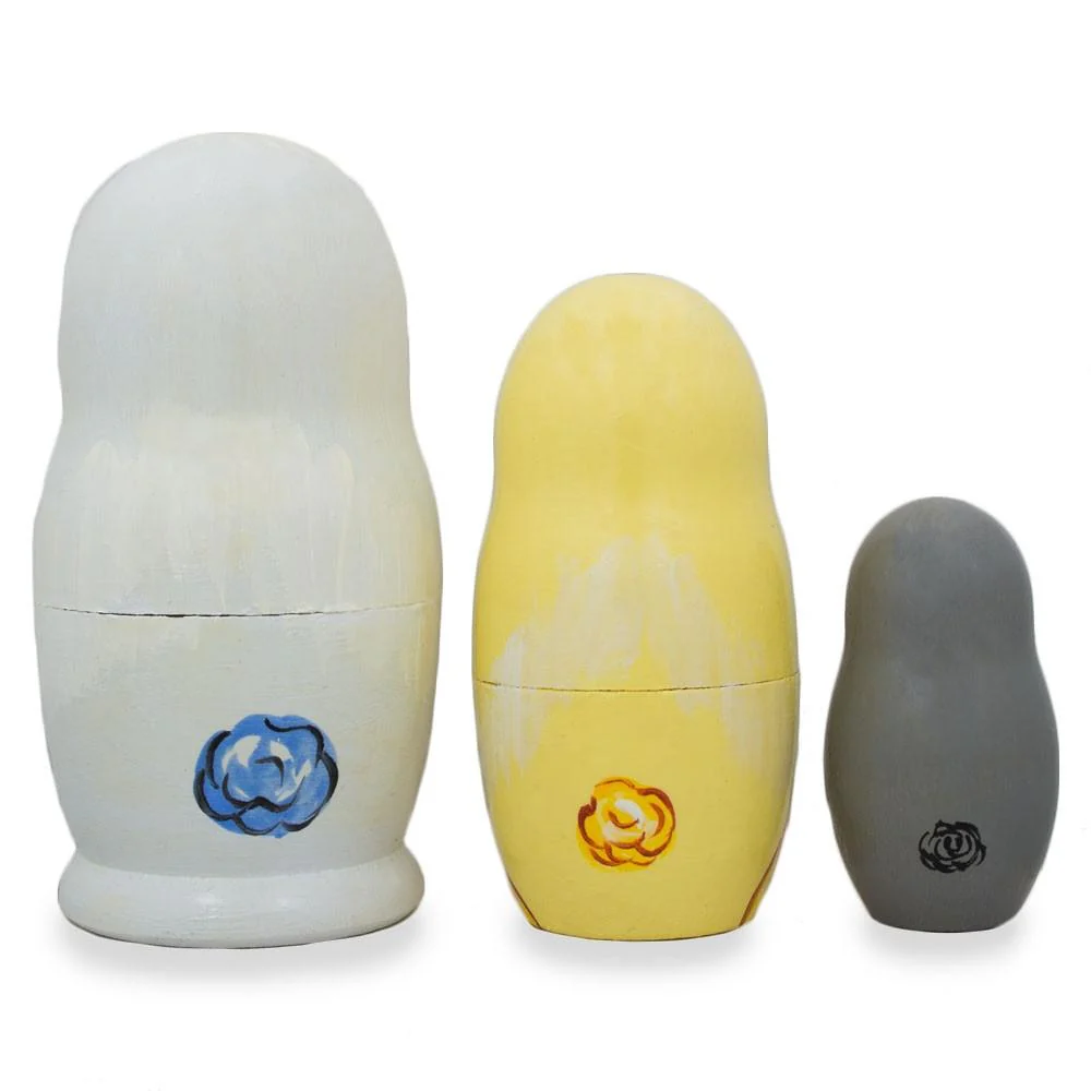 Set of 3 Bunnies with Easter Eggs Wooden Nesting Dolls 4.25 Inches - Image 2