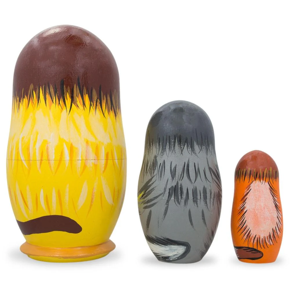 Set of 3 Cats with Milk and Fish Wooden Nesting Dolls 4.25 Inches - Image 2