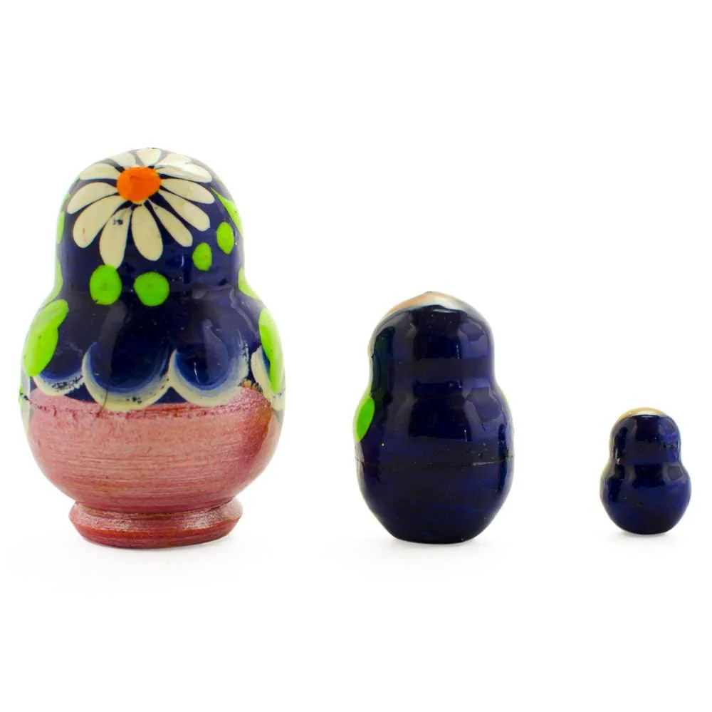 Set of 3 Daisy Flowers Miniature Wooden Nesting Dolls 2 Inches - Image 2