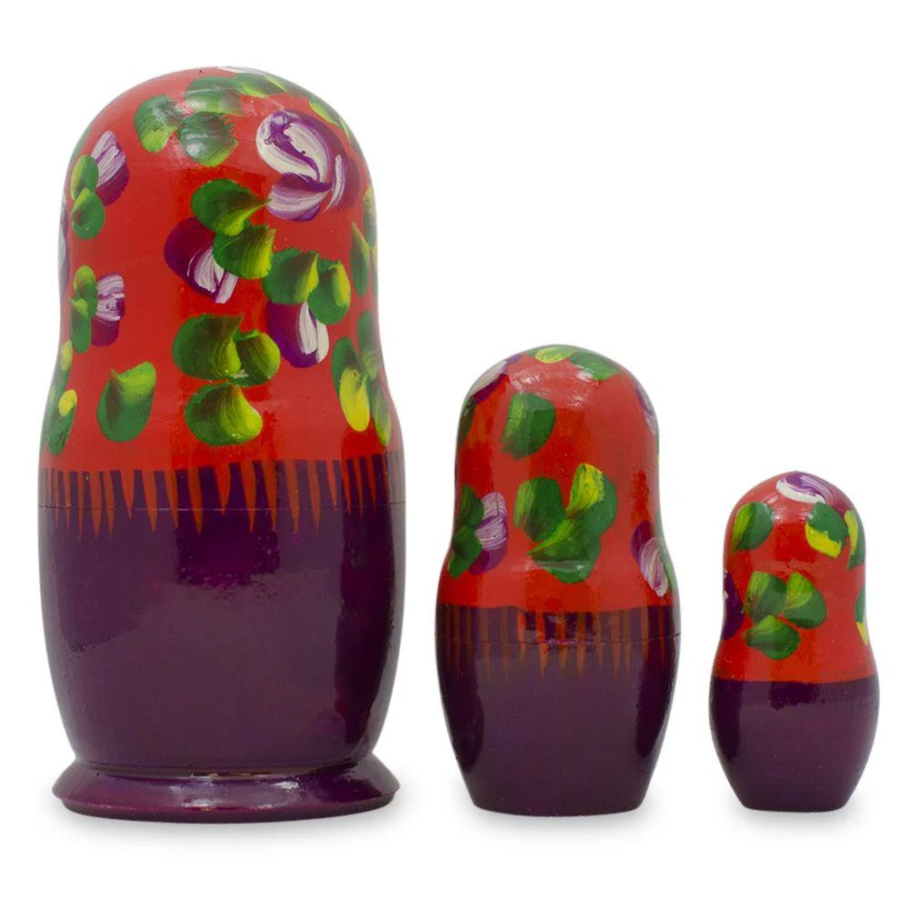 Set of 3 Deep Red Dress Wooden  Nesting Dolls 3.5 Inches - Image 2