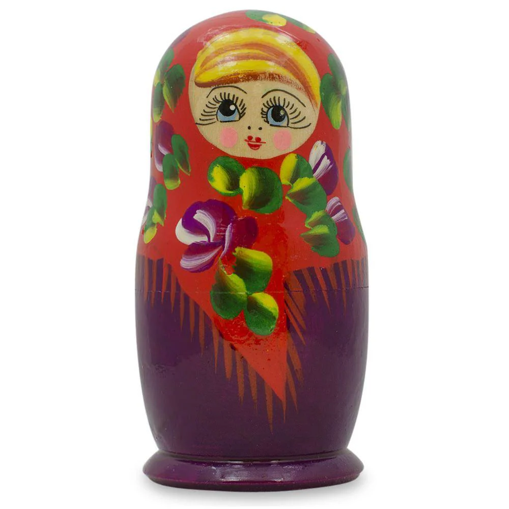 Set of 3 Deep Red Dress Wooden  Nesting Dolls 3.5 Inches - Image 3