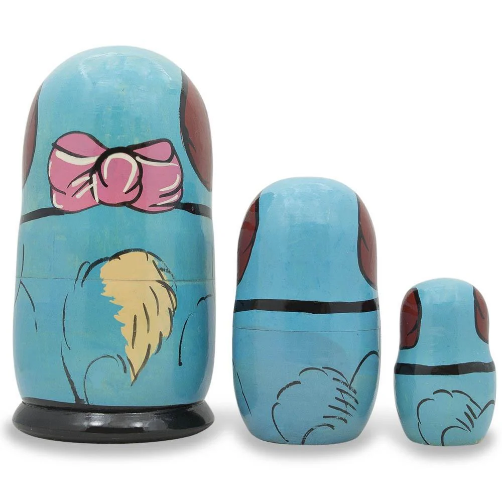 Set of 3 Dogs with Rubber Ball Wooden Nesting Dolls 5 Inches - Image 2