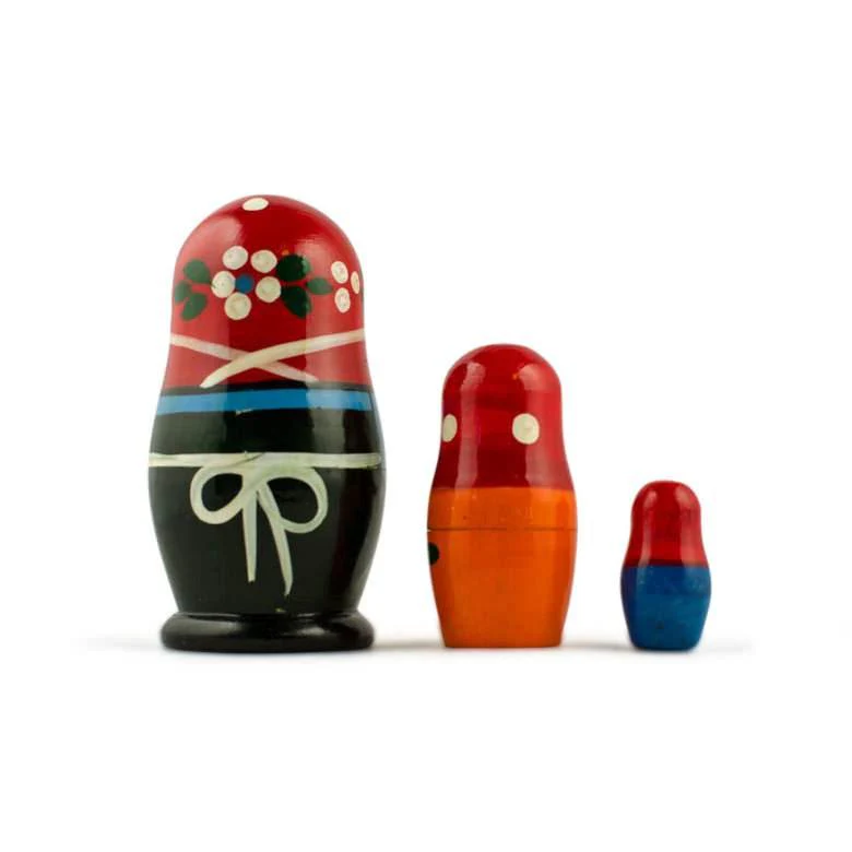 Set of 3 Folk Girls in Blue Scarf Wooden Nesting Dolls 3.5 Inches - Image 2