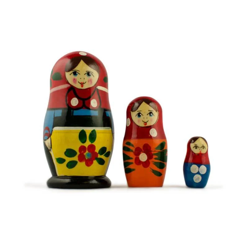 Set of 3 Folk Girls in Blue Scarf Wooden Nesting Dolls 3.5 Inches - Image 3