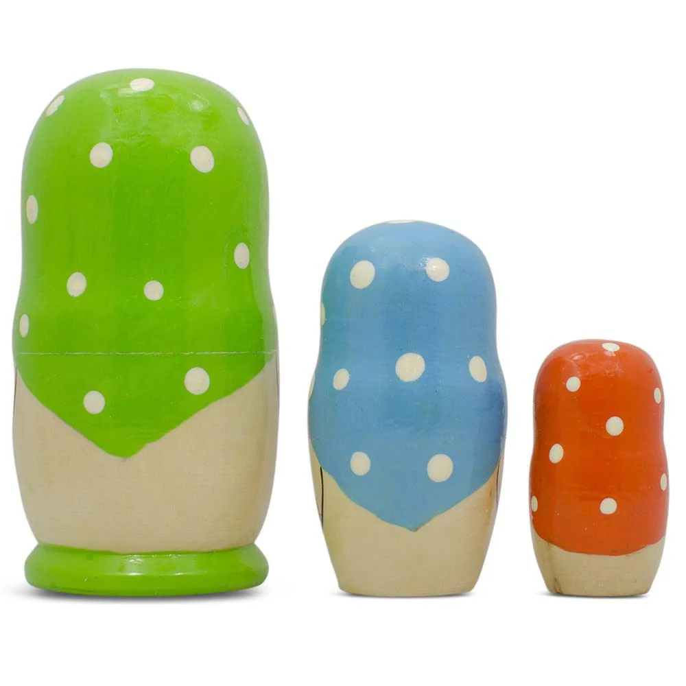 Set of 3 Green Blue and Orange  Nesting Doll 4 Inches - Image 2