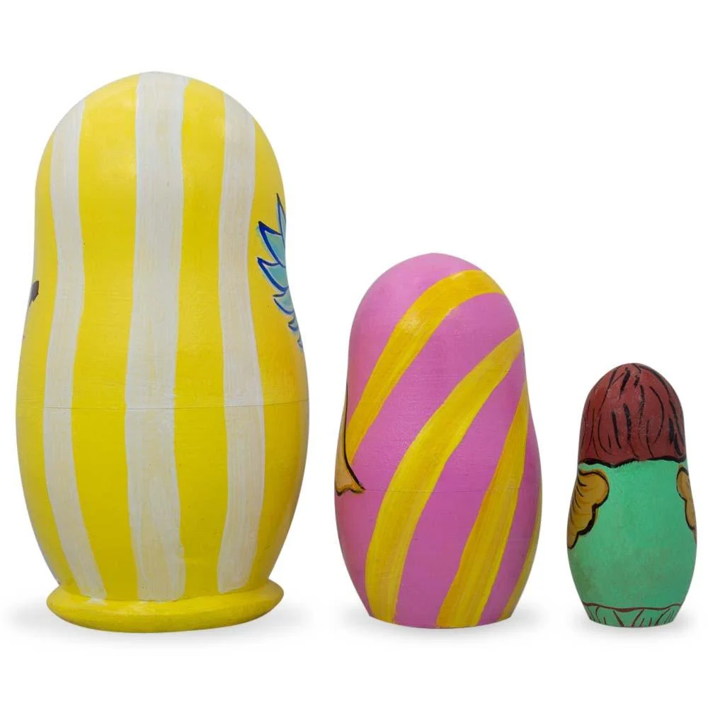 Set of 3 Guardian Angels with Flute, Heart Wooden Nesting Dolls 4.25 Inches - Image 2