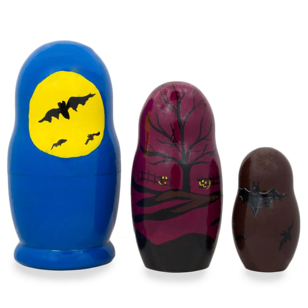 Set of 3 Halloween Witch and Pumpkins Wooden Nesting Dolls 4.25 Inches - Image 2