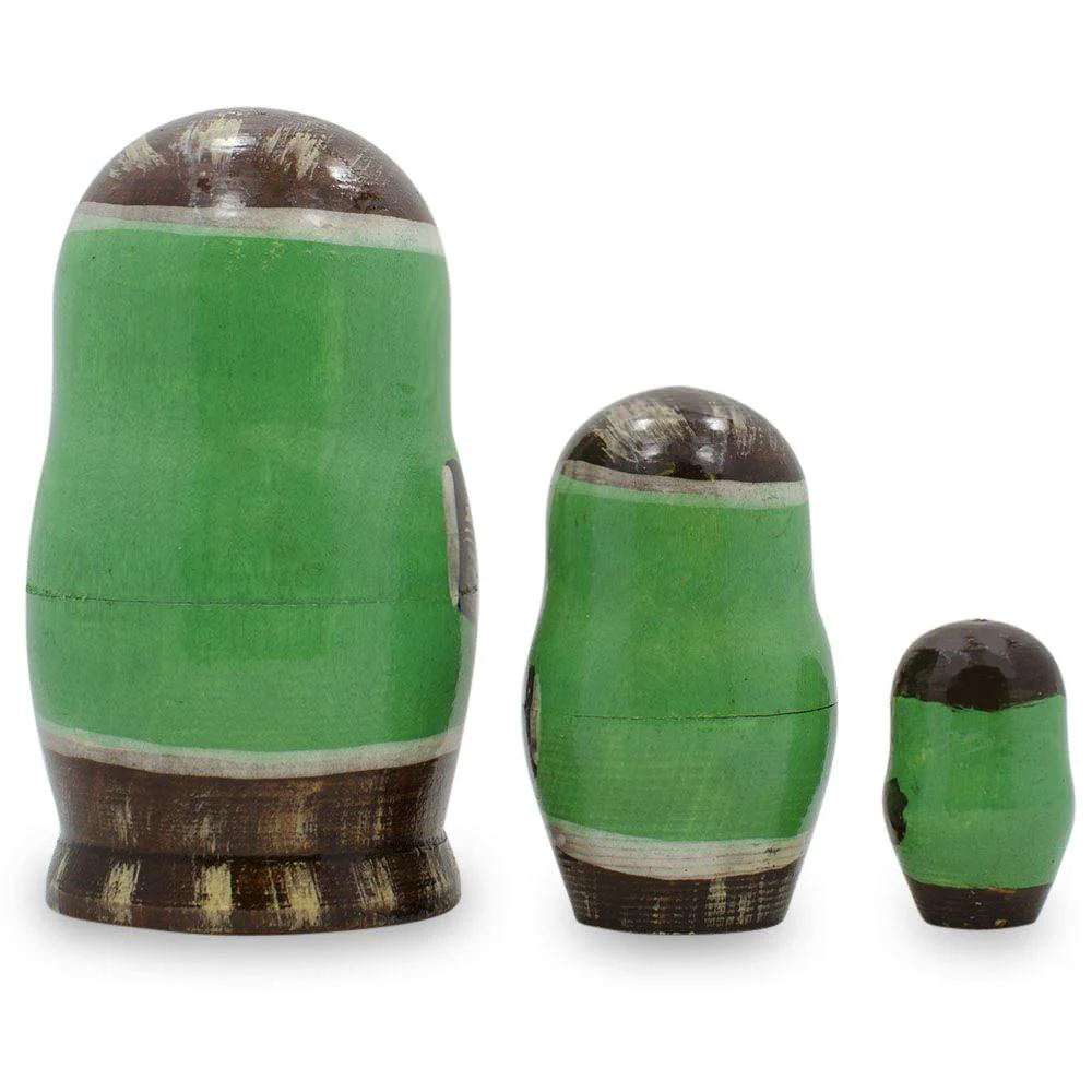 Set of 3 Hedgehogs with Apples Wooden Nesting Dolls 4 Inches - Image 2