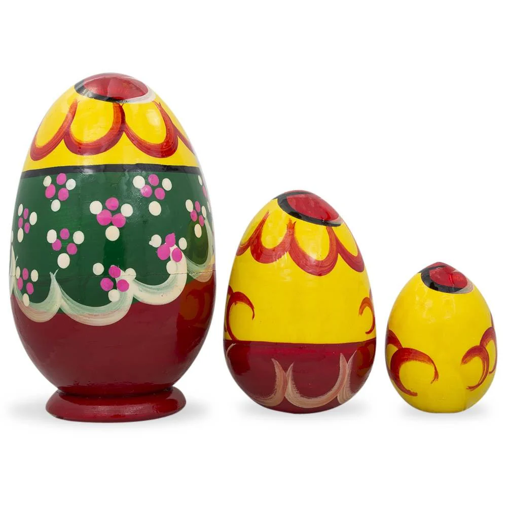 Set of 3 Hen and Chicks Wooden Nesting Dolls 4.75 Inches - Image 2