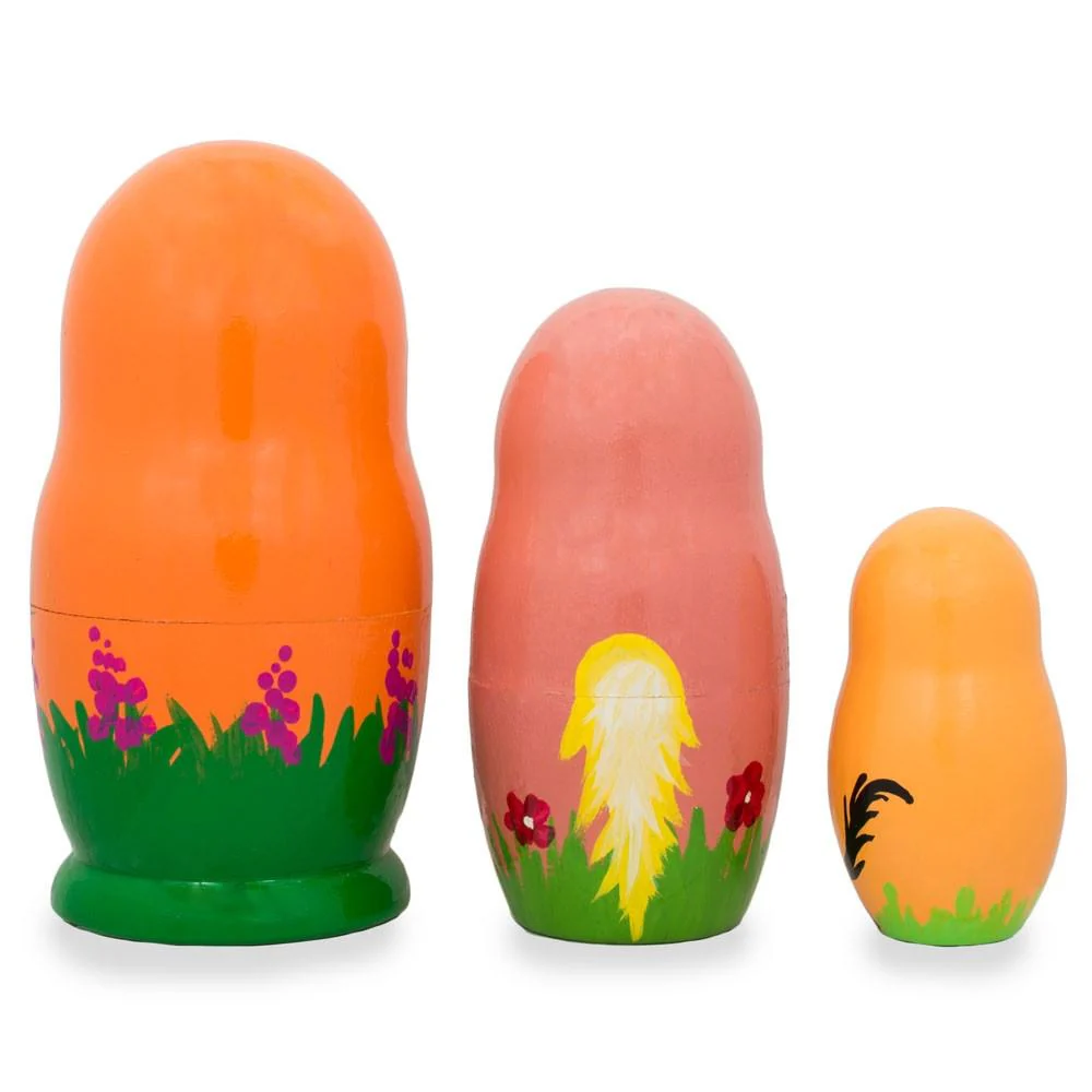 Set of 3 Horses with Flowers Wooden Nesting Dolls 4.25 Inches - Image 2
