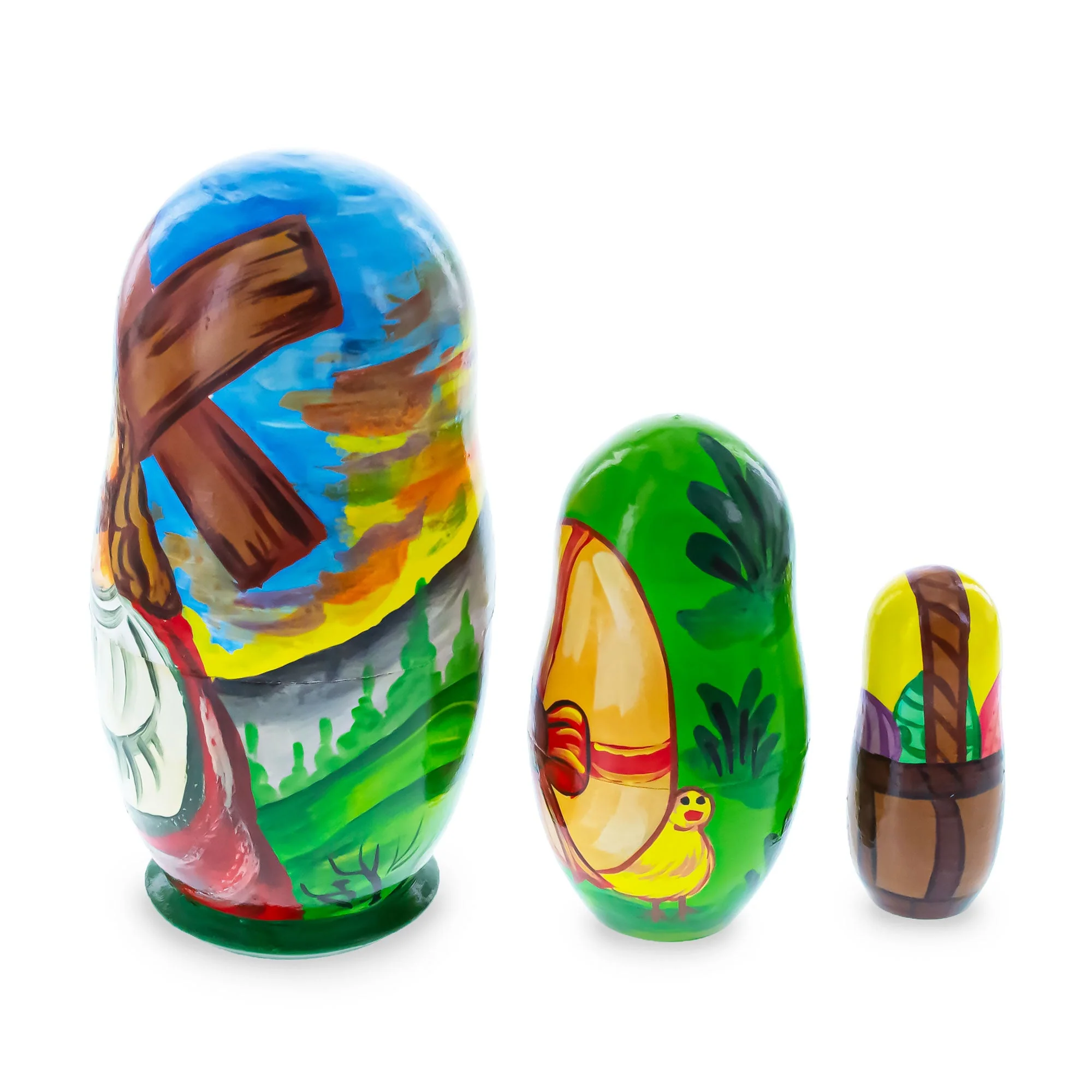 Set of 3 Jesus with Cross, Easter Eggs Wooden Nesting Dolls 4.25 Inches - Image 3